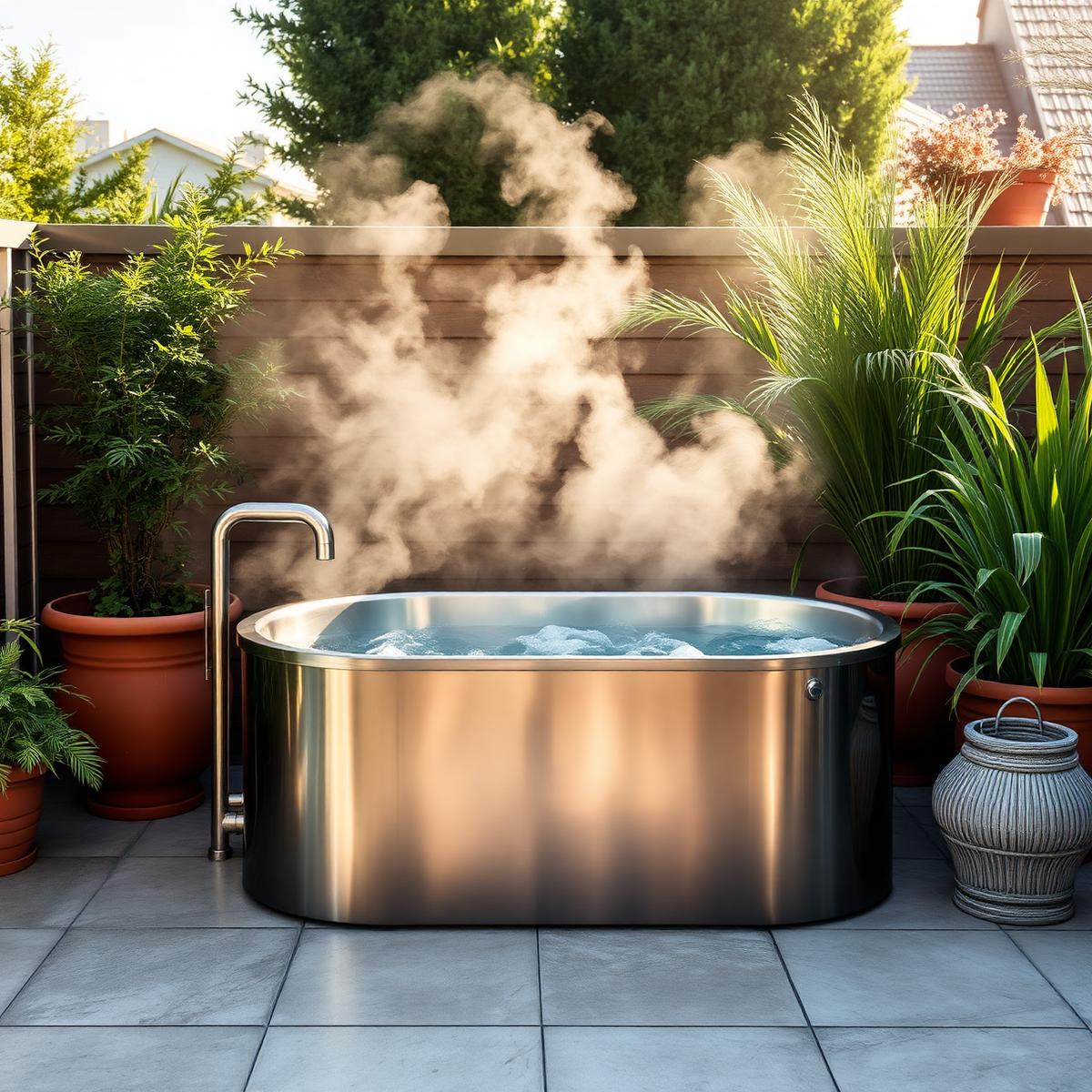 Lando Chiller Cold Plunge Tub on a patio
