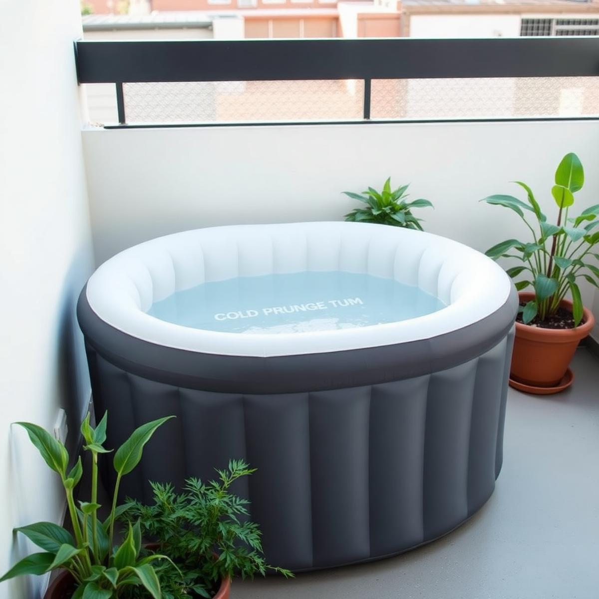Lando Inflatable Cold Plunge Tub on a balcony